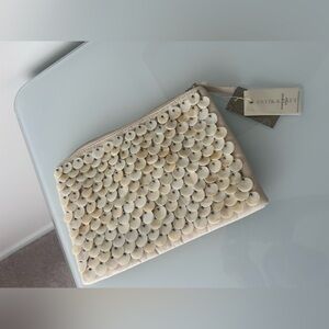 Antik Kraft Shell Beaded Cream Wristlet Zipper Pouch